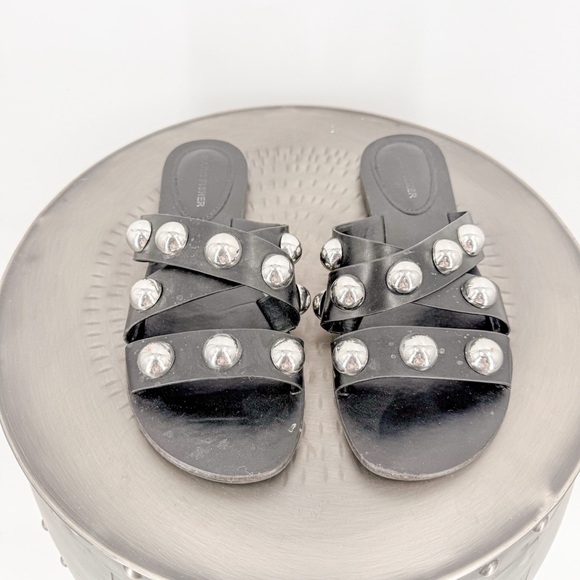 Marc Fisher Black and Silver Embellished Slide Sandals - Picture 1 of 4